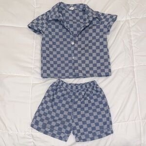 Kids Checkered Blue denim Set